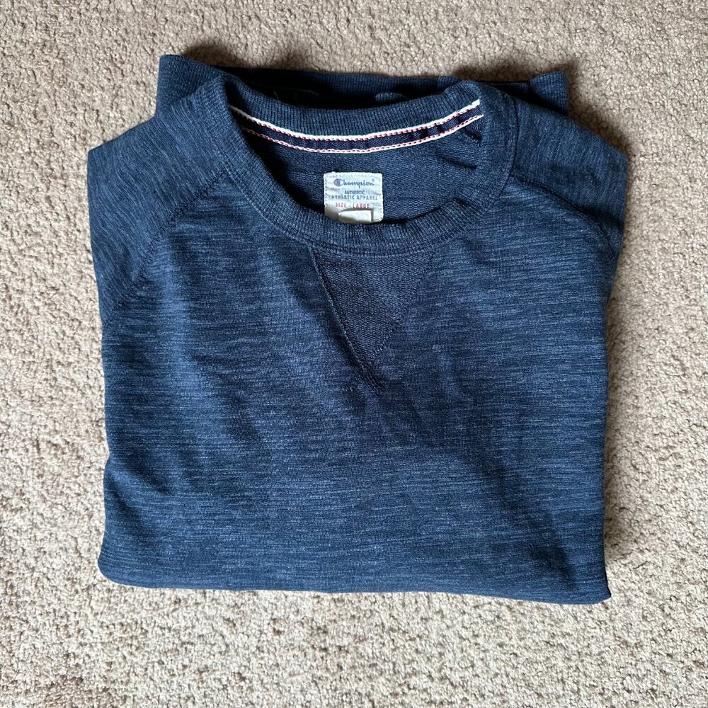 Champion Sweater Mens Large Crewneck Pullover Blue Long Sleeve - Picture 11 of 11